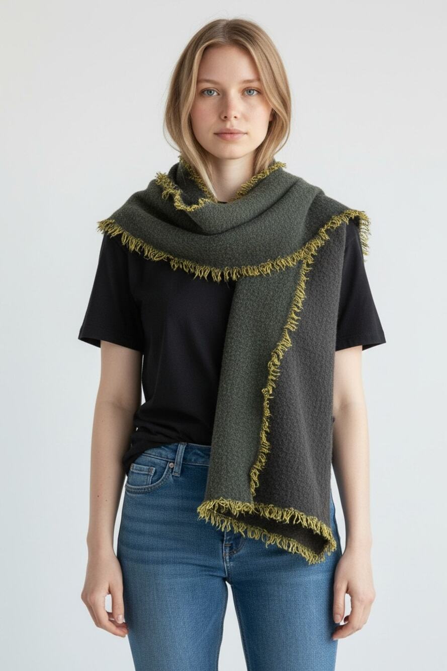 Eileen Fisher Boiled Itallian Wool textured Neck scarf luxury wrap reversable